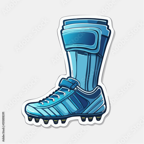 Blue Soccer Cleat with Protective Leg Brace Illustration