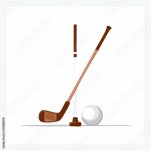 Brown Golf Clubs and White Golf Ball Illustration