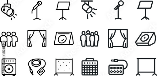 Music and theater equipment icons for event planning and design