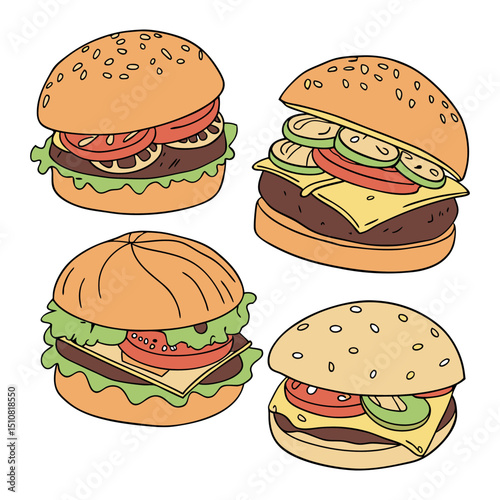 A set of realistic burger white clean background