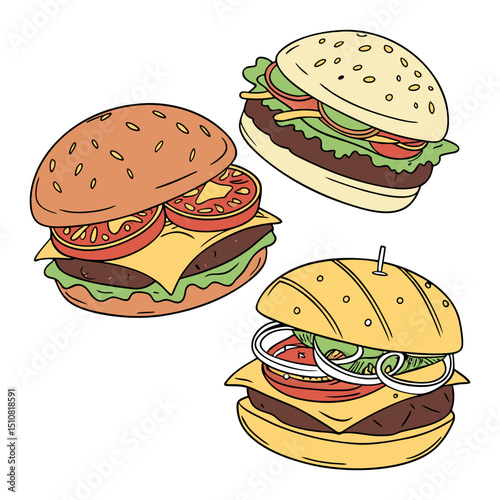 A set of realistic burger white clean background