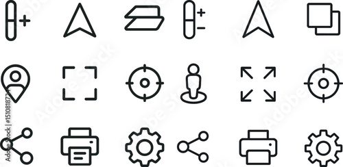 Minimalist interface icons for digital design and navigation tools