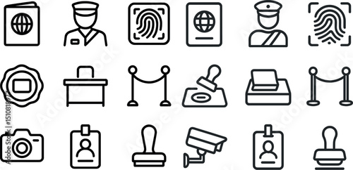 Passport control and security icons for office use and identification