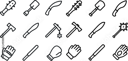 Weapon and tool icons for game and app design elements