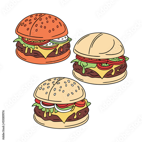 A set of realistic burger white clean background