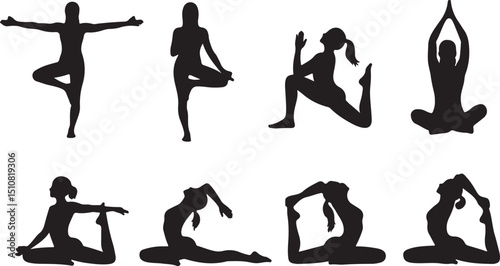 vector silhouettes of women Yoga