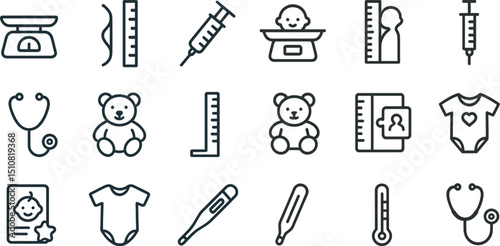 Baby care and health icons set for pediatric design and parenting resources