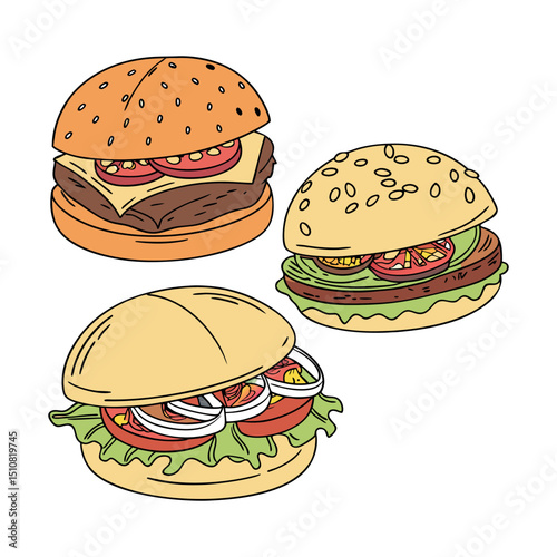 A set of realistic burger white clean background