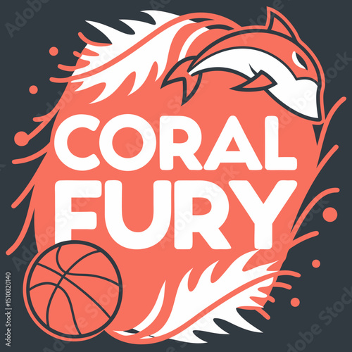 Coral Fury Sports Team Logo with Dolphin Basketball and Coral Color