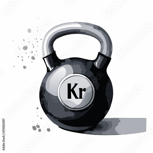 Gray Kettlebell Illustration with Krypton Symbol