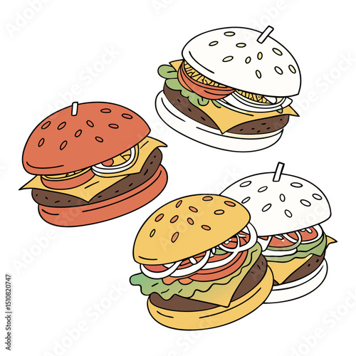 A set of realistic burger white clean background