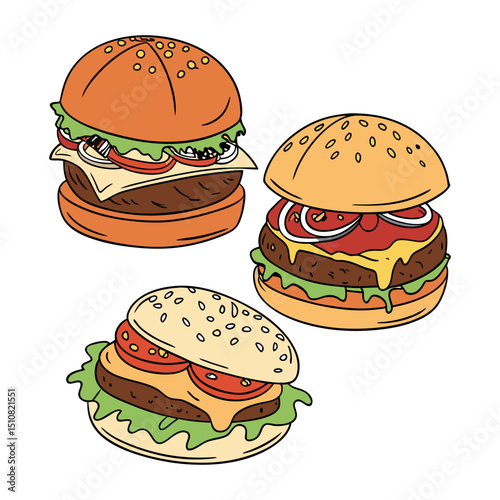 A set of realistic burger white clean background
