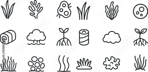 Minimalistic botanical icons set for nature and environment design projects