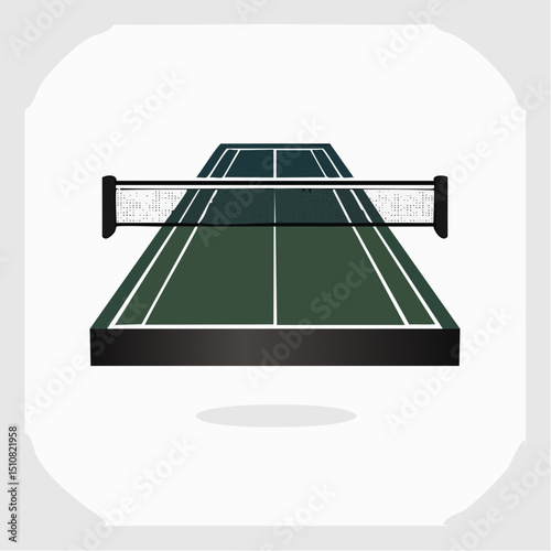 Isometric Illustration of a Green Tennis Court with a Net