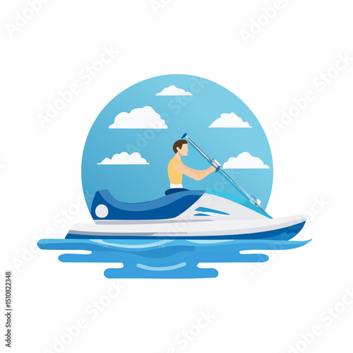 Man Riding a White and Blue Jetski on a Sunny Day