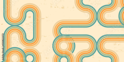 Abstract background of rainbow groovy Wavy Lines design in 1970s Hippie Retro style. Vector pattern ready to use for cloth, textile, wrap and other.