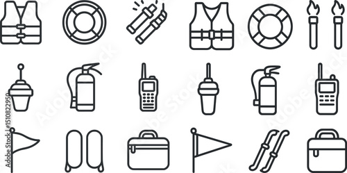 Collection of safety and rescue equipment icons for emergency preparedness