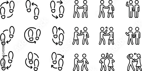 Dance steps and partnership icons for instructional design and tutorials
