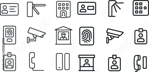 Security and identification icons for access control and monitoring