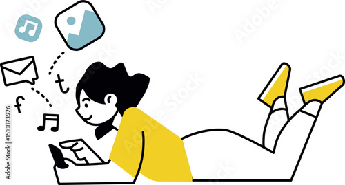 Woman using tablet for social media marketing content creation and online communication illustration vector vector art illustration