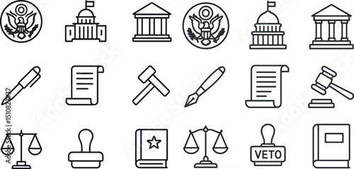 Government and legal icons for office and educational use
