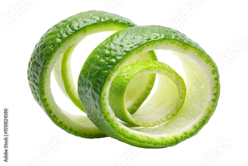 Bright Green Lime Peel Spiral Twist Perfect for Culinary Use Isolated on Transparent Background