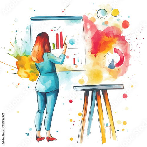 Marketing Strategy, watercolor painting vector, high quality, isolated on a white background.