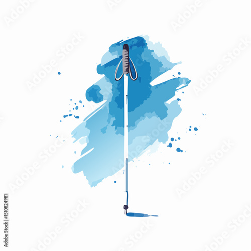 Trekking Pole on Blue Watercolor Background
