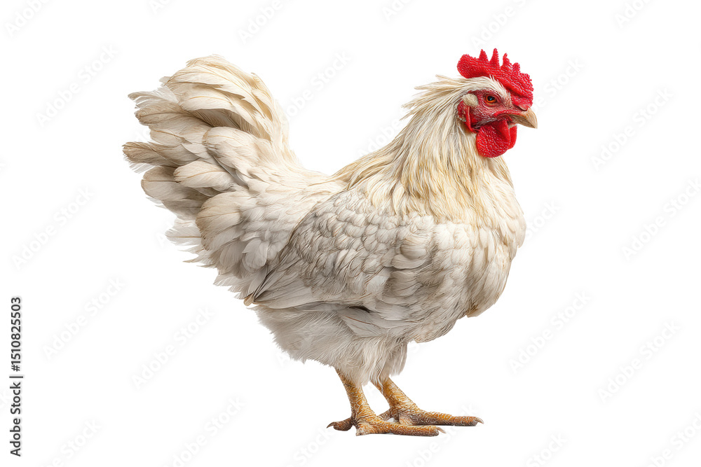 Fototapeta premium PNG Majestic white rooster with red comb and wattles standing proudly