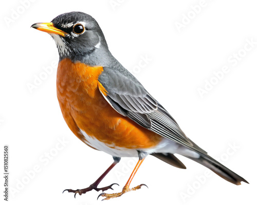 Colorful American Robin Bird Perched Isolated on Transparent Background