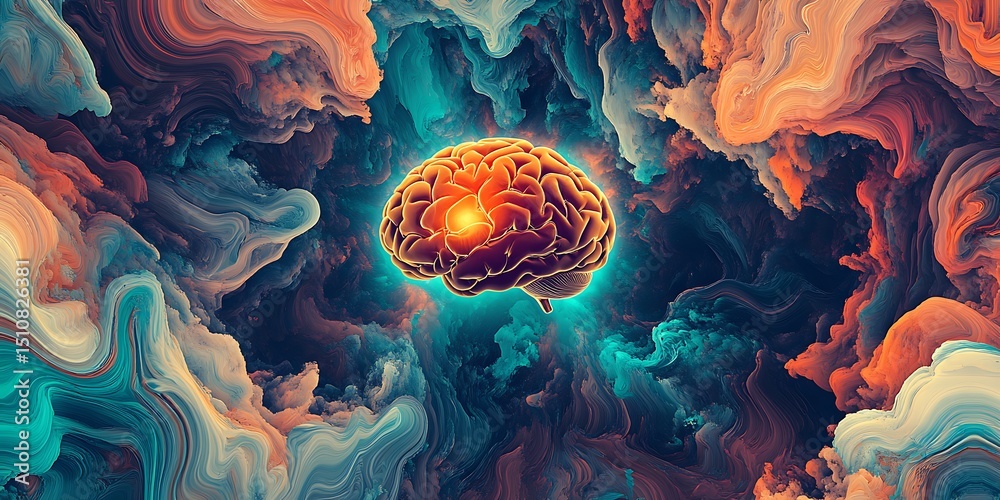 Obraz premium Glowing Brain in Vibrant Abstract Nebula