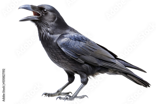 Black Carrion Crow Perched and Isolated on Transparent Background photo
