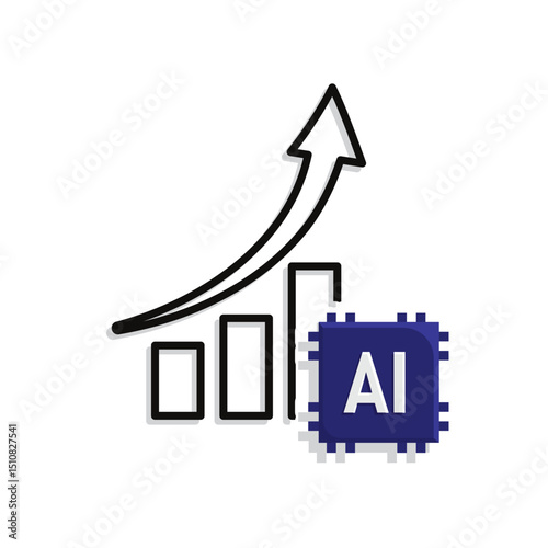 Automation icon. Data Analysis symbol. ai and rising graph. Depicts technology, future, artificial intelligence. mixed design style