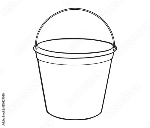 Simple plastic bucket line art – set of two. Black and white household bucket illustrations.