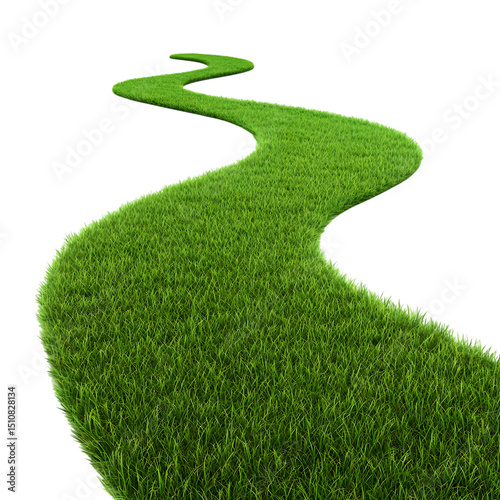 Green grass path curving gently on transparent background