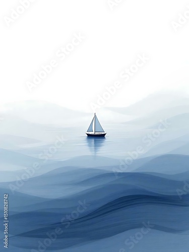 🔹 Serene Blue Voyage 🔹
This peaceful illustration features a sailboat floating on soft, layered blue waves, evoking feelings of calmness and solitude. The minimalist watercolor AI-generated image