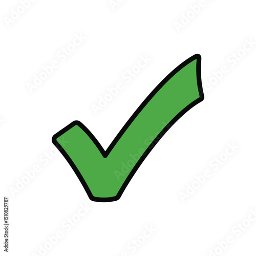 Check mark icon, a green check mark icon symbolizing approval, a hand-drawn tick sign within a circular shape, a flat checkmark design in vector illustration, representing a correct vote choice.
