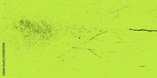 Acid green neon grange bg with black rough grain. Dusty scratchy texture with dark overlay and cracked chalky surface.