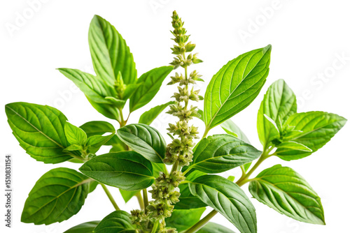 Holy Basil Ocimum Sanctum Fresh Leaves Isolated on Transparent Background photo