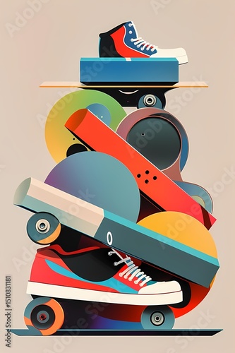 Colorful Sneakers and Skateboards Composition