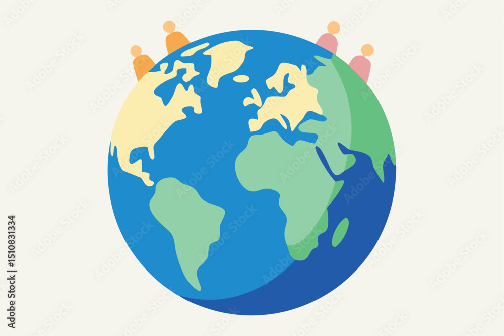 Fototapeta premium 4K Vector Earth Formed by Human Figures – Unity and Crowding Concept with Bold Lines & Gradients