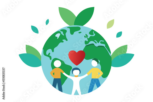4K Vector Family Planning Concept with People, Hearts, Earth, and Leaves – Sustainability Design.