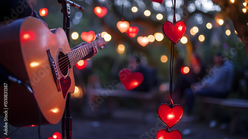 Valentine’s Day Concert A live concert in a park with heart-themed decorations, valentine day