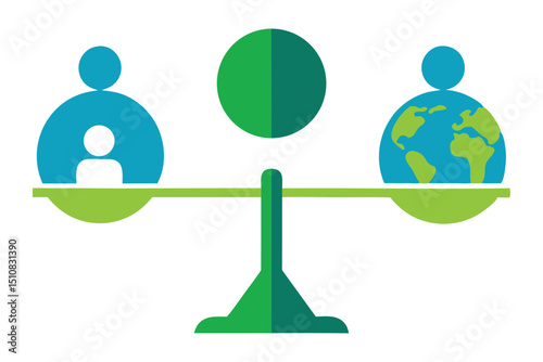 4K Eco-Friendly Vector Showing Balance of Human Population and Natural Resources – Split-Screen Design