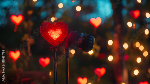 Valentine’s Day Concert A live concert in a park with heart-themed decorations, valentine day