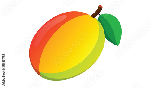 Single ripe mango fruit with leaf illustration