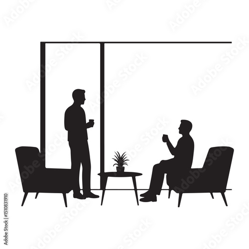 Office colleagues chatting silhouette coffee break