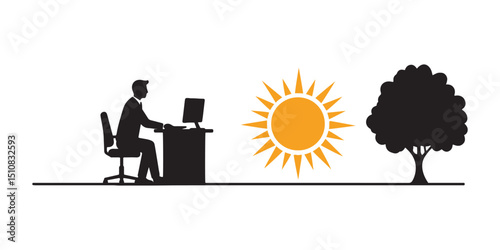 Office worker silhouette at desk vector design illustration