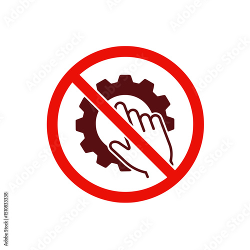 Hand touching gear symbol with prohibition sign in red  