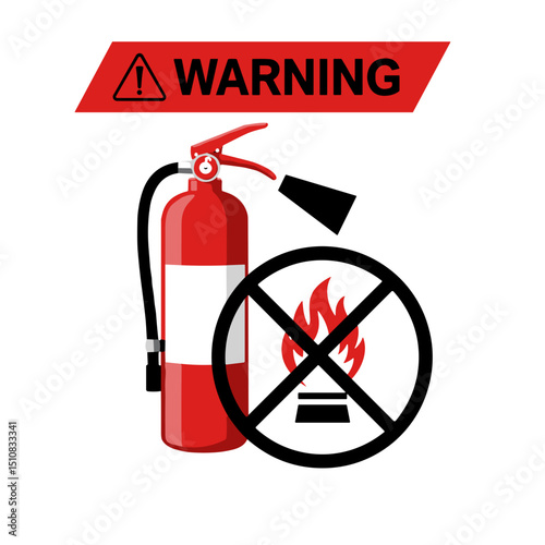 Fire extinguisher and warning symbol against fire hazard  